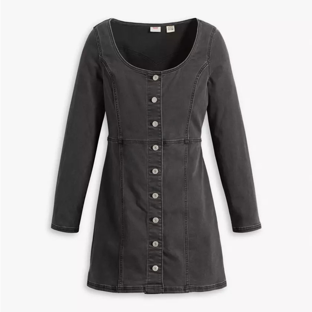 Levi's Veda Charcoal Long Sleeve Denim Mini Dress Sz Large EUC Grunge Alt